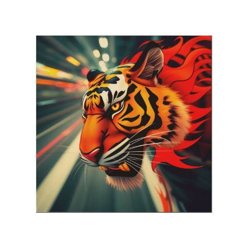 tiger in motion wood wall art