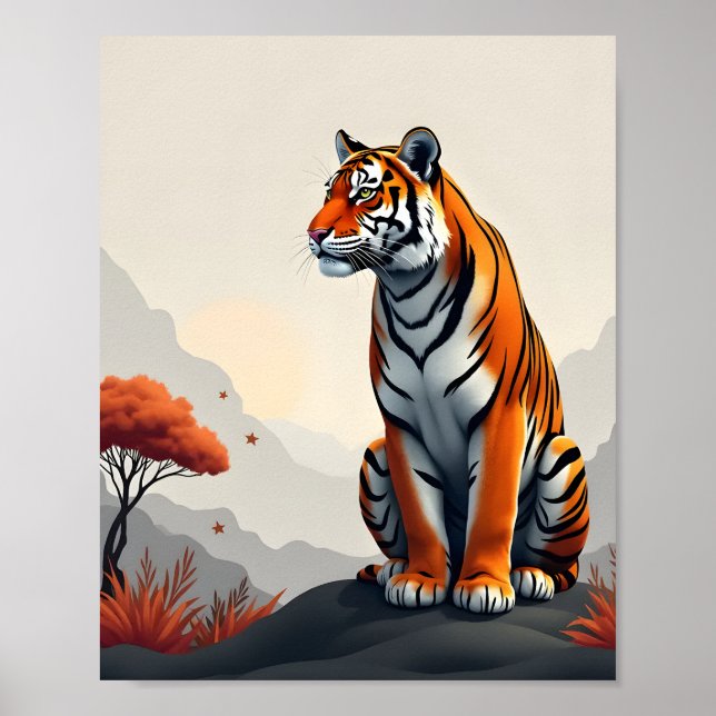 Tiger in Mountain Landscape Poster (Front)