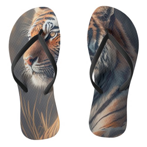 Tiger In Nature Adult Flip Flops Slim Straps 