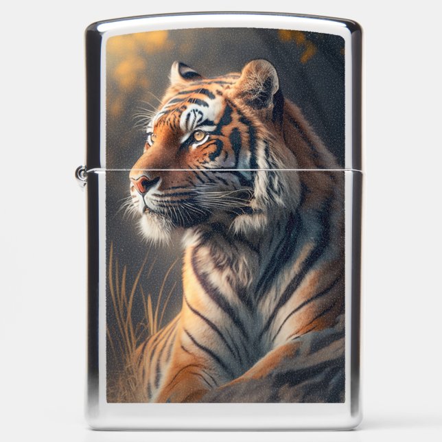 Tiger In Nature Zippo High Polish Chrome Pocket Li Zippo Lighter (Front)