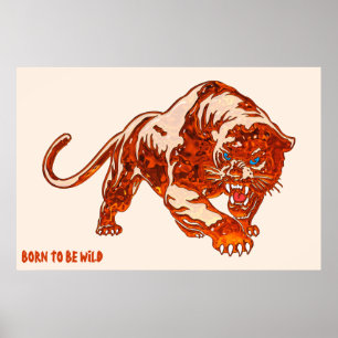 Tiger In Orange Flames With Blue Eyes Poster