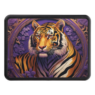 Tiger in purple and gold hitch cover