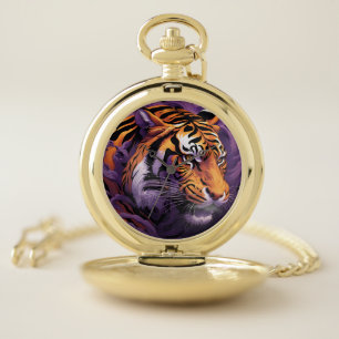 Tiger in purple pocket watch