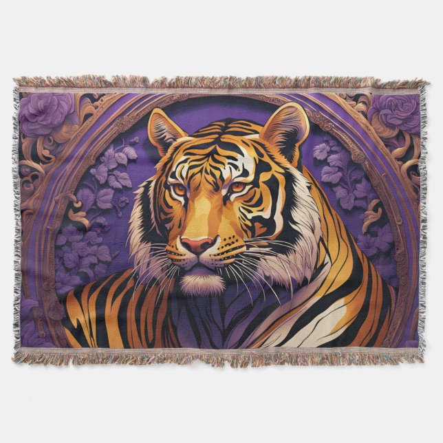 Tiger in purple throw blanket (Front)