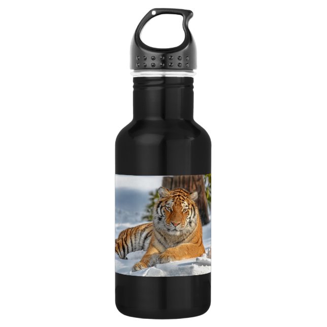 Tiger in Snow Stainless Steel Water Bottle (Front)