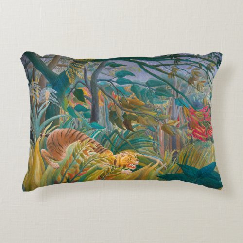 Tiger in Storm Tropical Forest Exotic Jungle Accent Pillow