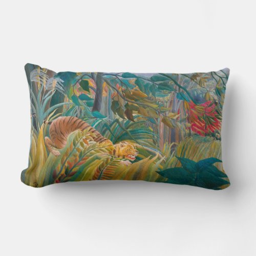 Tiger in Storm Tropical Forest Exotic Jungle Lumbar Pillow