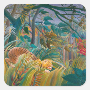 Tiger in Storm Tropical Forest Exotic Jungle Square Sticker
