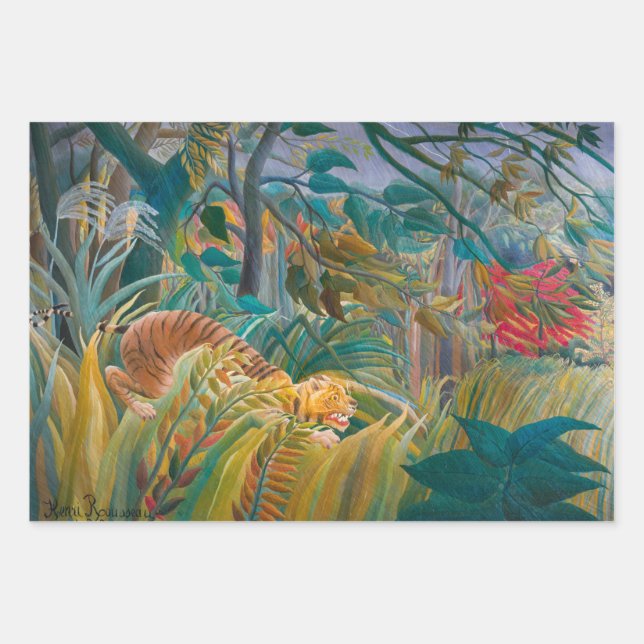 Tiger in Storm Tropical Forest Exotic Jungle Wrapping Paper Sheets (Front)