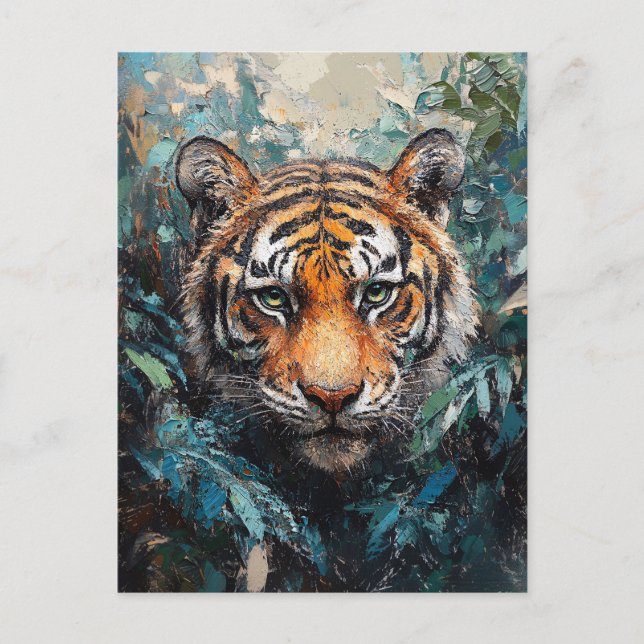 Tiger in the Jungle Portrait Painting Postcard (Front)
