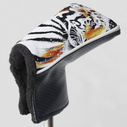Tiger In The snow noir Golf Head Cover