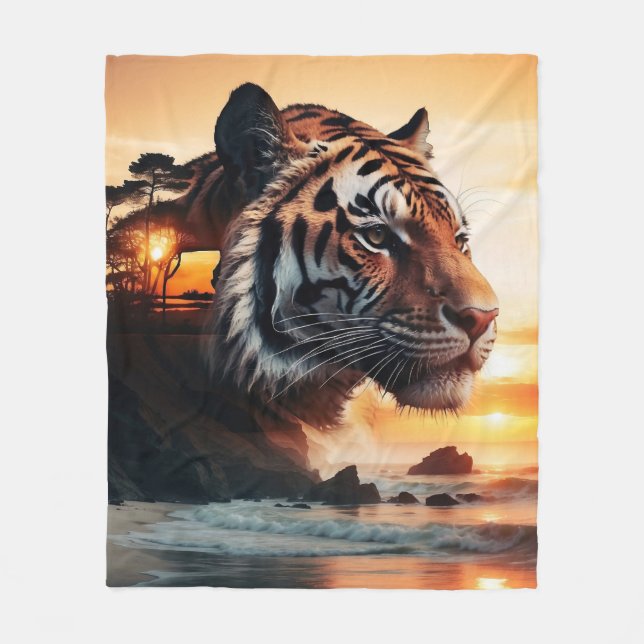 Tiger in the sunset / Tiger at sunset Fleece Blanket (Front)
