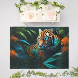 Tiger in Tropical Jungle Outdoor Rug
