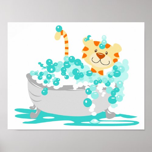 Tiger in Tub Jungle Bathroom Art Print