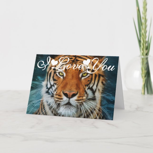 Tiger in Water Photograph Image I Love You Card (Front)