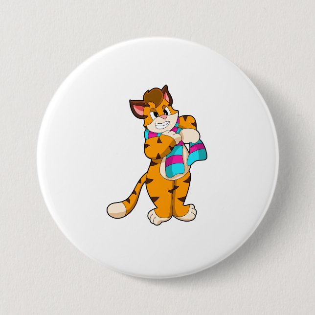 Tiger in Winter with Scarf Button (Front)