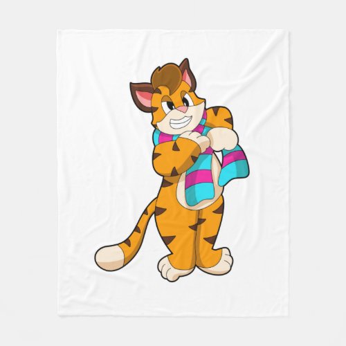 Tiger in Winter with Scarf Fleece Blanket