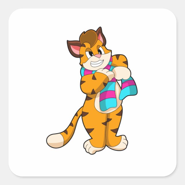 Tiger in Winter with Scarf Square Sticker (Front)