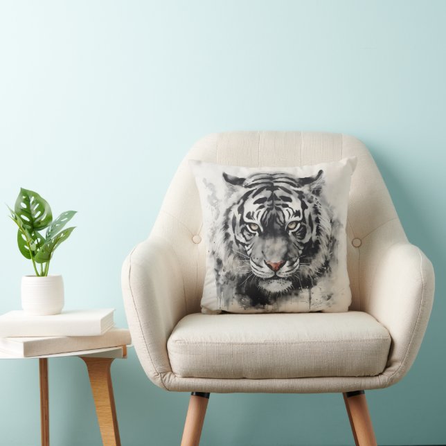 Tiger Ink Painting Throw Pillow (Chair)