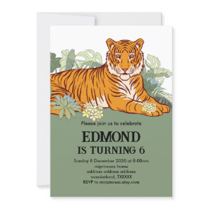 Tiger invitation boy birthday party animal jungle