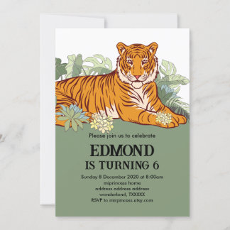 Tiger invitation boy birthday party animal jungle