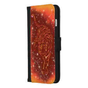 Tiger iPhone Wallet Case Running At Starry Night