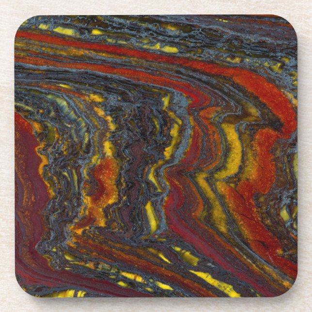 Tiger Iron In Red, Yellow, Blue Beverage Coaster (Front)