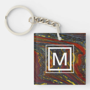 Tiger Iron In Red, Yellow, Blue Keychain