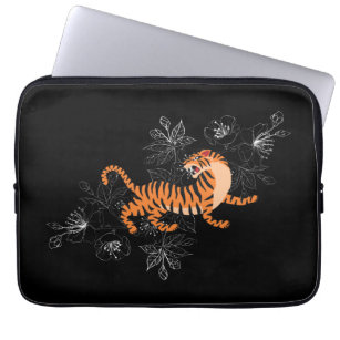 Tiger Japanese Art Style Black Background  Laptop Sleeve