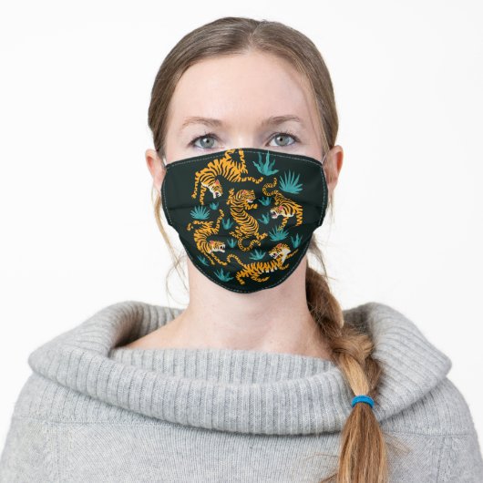 Tiger Japanese tattoo art Adult Cloth Face Mask (Worn)