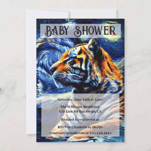 Tiger Jungle Animal  Starry Night Baby Shower     Invitation