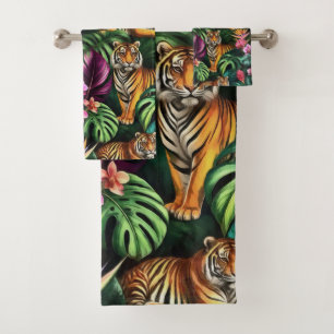 Tiger Jungle Dreams Seamless Surface Pattern Bath Towel Set