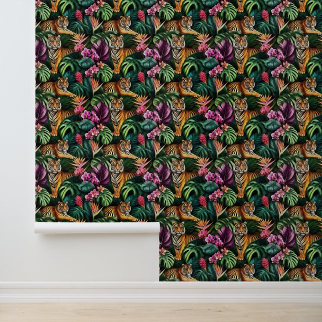 Tiger Jungle Dreams Seamless Surface Pattern Wallpaper (Application)