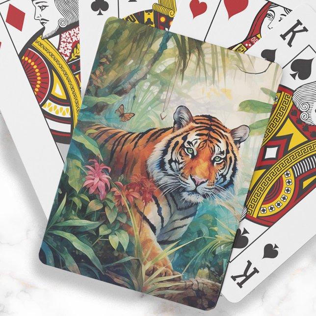 Tiger Jungle Painting  Poker Cards (Tiger in the jungle playing cards.)