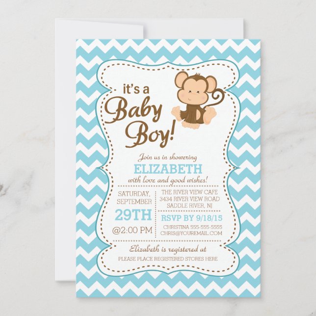 Tiger Jungle Safari Monkey Baby Shower Invitation (Front)