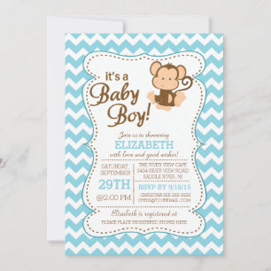 Tiger Jungle Safari Monkey Baby Shower Invitation