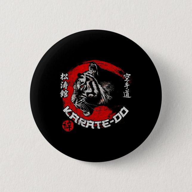 Tiger Karate Symbol Shotokan Dojo Training Kanji J Button (Front)