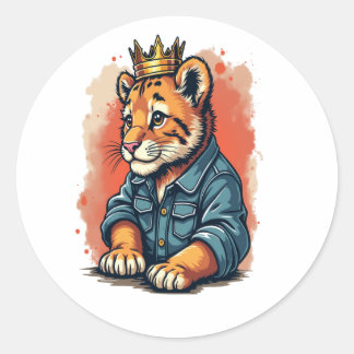 Tiger King Crown Prince Classic Round Sticker