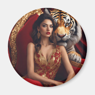 Tiger Lady on a circle magnet