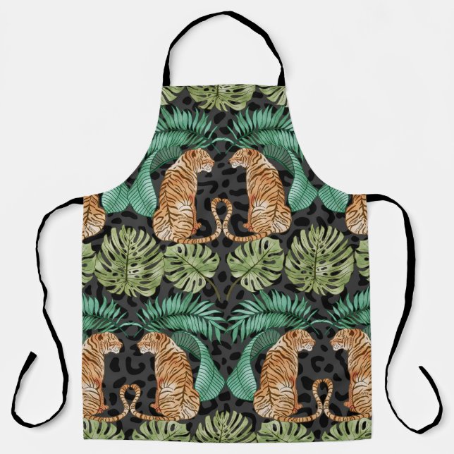 Tiger Leaves: Watercolor Jungle Seamless. Apron (Front)