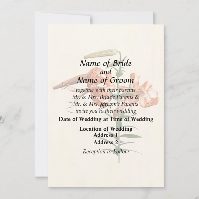 Tiger Lilies And Buds Invitation (Front)