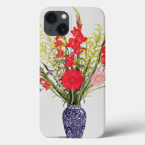 Tiger Lilies Gladioli and Scabious in a Blue iPhone 13 Case