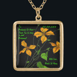 Tiger Lilies (Personalized Bridesmaid Necklace) Gold Plated Necklace<br><div class="desc">This gold finished square necklace makes a lovely gift for your bridesmaids that they will cherish forever. At the center is Leslie Sigal Javorek's original digital painting of a spray of Tiger Lilies offset by a black background. Customizable text fields for each bridesmaid's name and more (zoom preview to read)....</div>