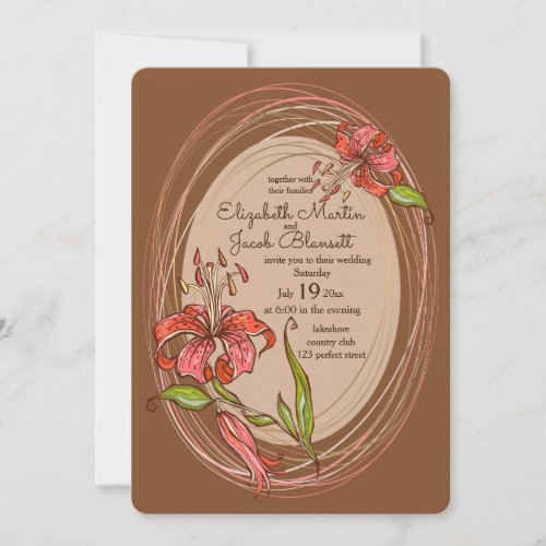 Tiger Lilies Wedding brown Invitation