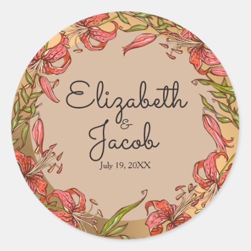 Tiger Lilies Wedding Classic Round Sticker