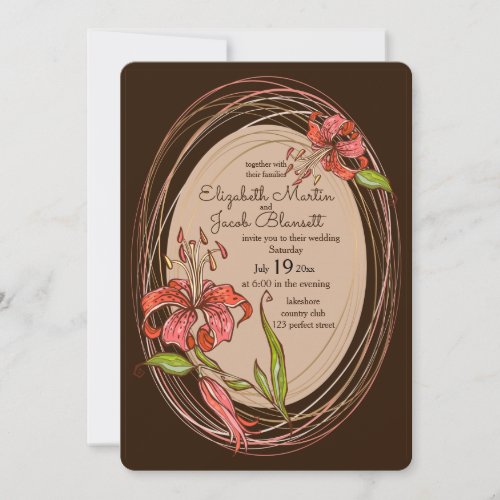 Tiger Lilies Wedding dark brown Invitation