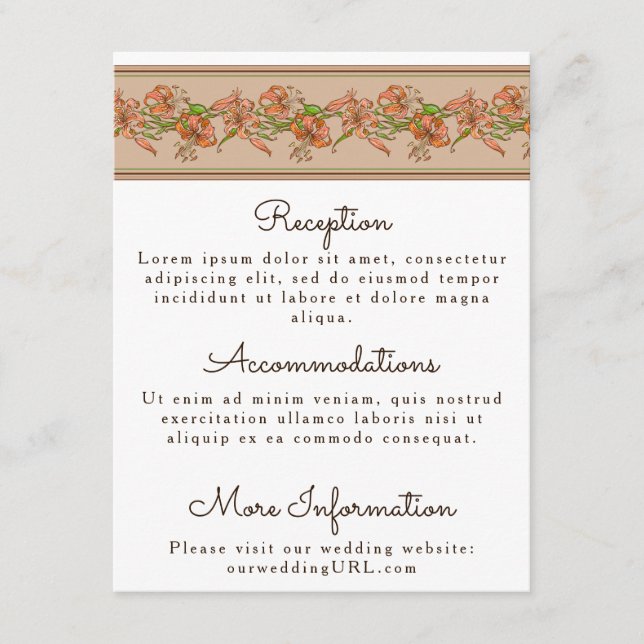 Tiger Lilies Wedding Enclosure Card (Front)