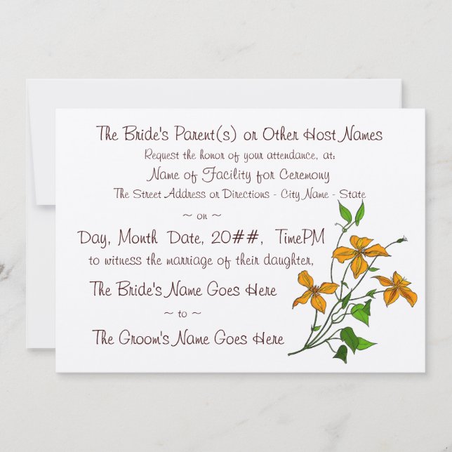 Tiger Lilies (Wedding Invitation) Invitation (Front)