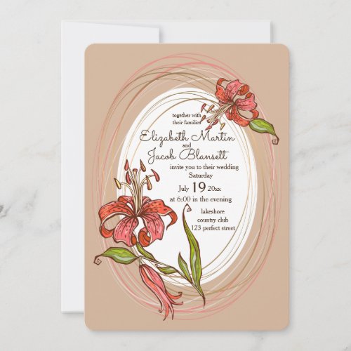 Tiger Lilies Wedding light brown Invitation