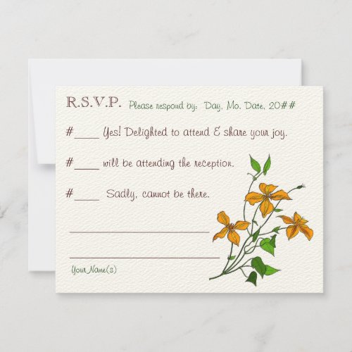 Tiger Lilies Wedding Reply Card RSVP Card